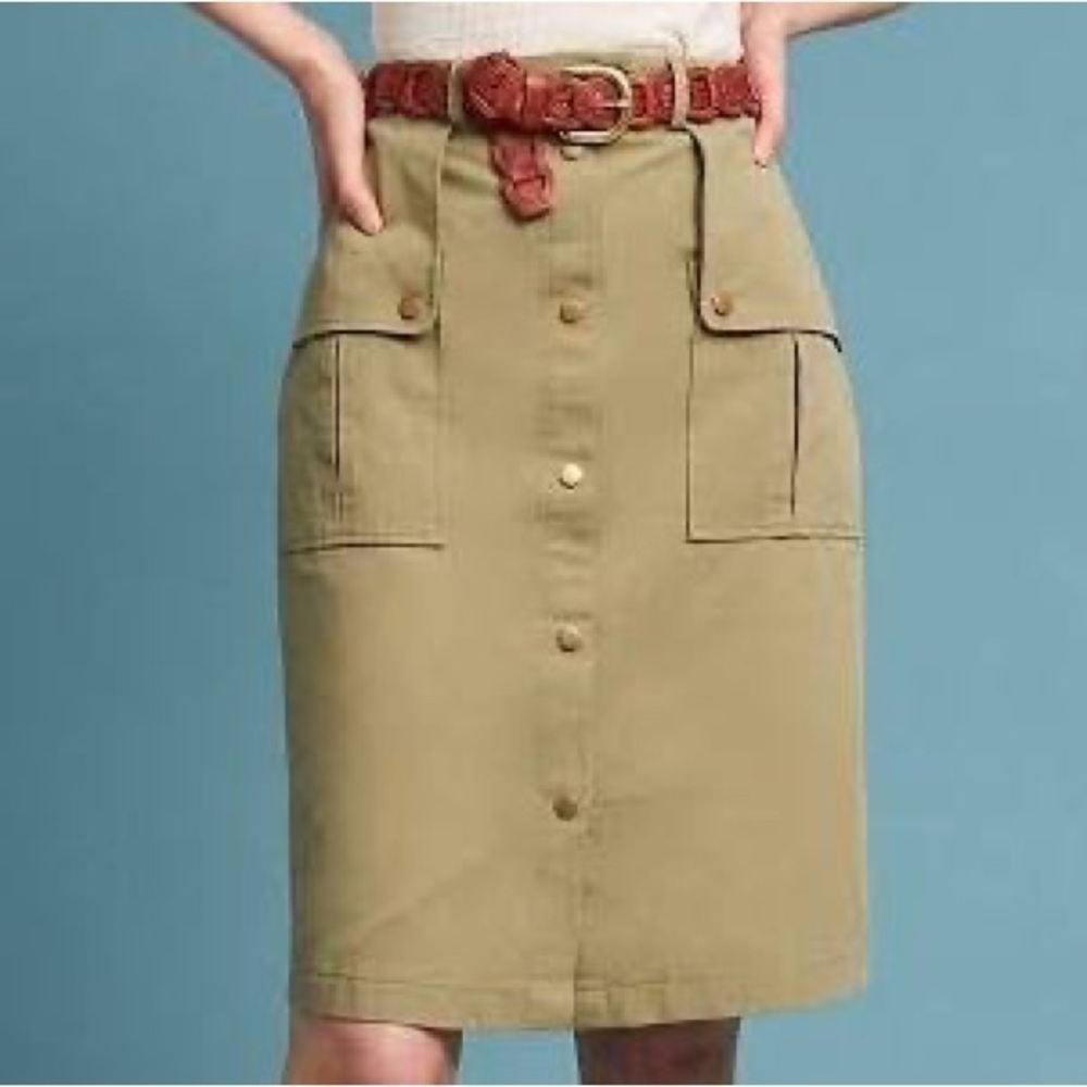 Anthropologie‎ Isla Maude Utility Safari Olive Green Pencil Skirt